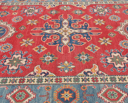 6x8 Red Kuba Afghan Hand Knotted Wool Area Rug